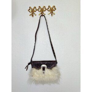 Montana Silversmiths Hand Tooled Leather Western Fur Crossbody Handbag Purse